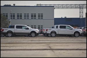 Hundreds of Ford F-150 pickup trucks mysteriously appeared on the former site of an American Axle plant.