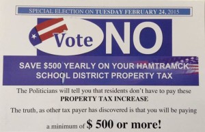 An anonymous flier was distributed to select households urging a “no” vote on the millage proposal. 