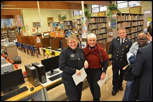 City Manager Katrina Powell (center) poses with Acting Police Chief Anne Moise at last week’s Town Hall meeting.  