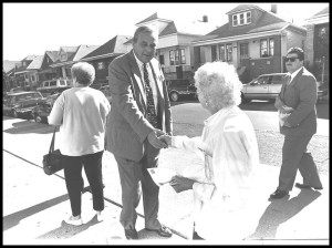 Kozaren on the street doing what he loved to do most – greeting Hamtramck folks.