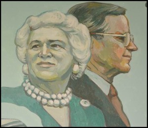 Local muralist Dennis Orlowski paid homage to former First Lady Barbara Bush in a mural at the Hamtramck Public Library. Bush died a couple of weeks ago.