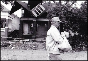 Many houses throughout the city were damaged by the storm.